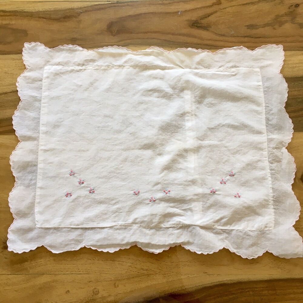 Dainty White Pillow Cover hand embroidery flowers button closure - vintage
